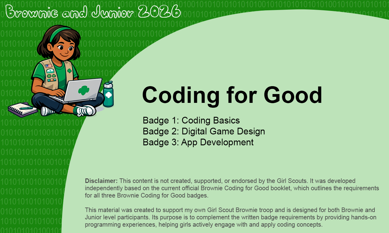 Green Girl Scout Template Layout for Course on Coding